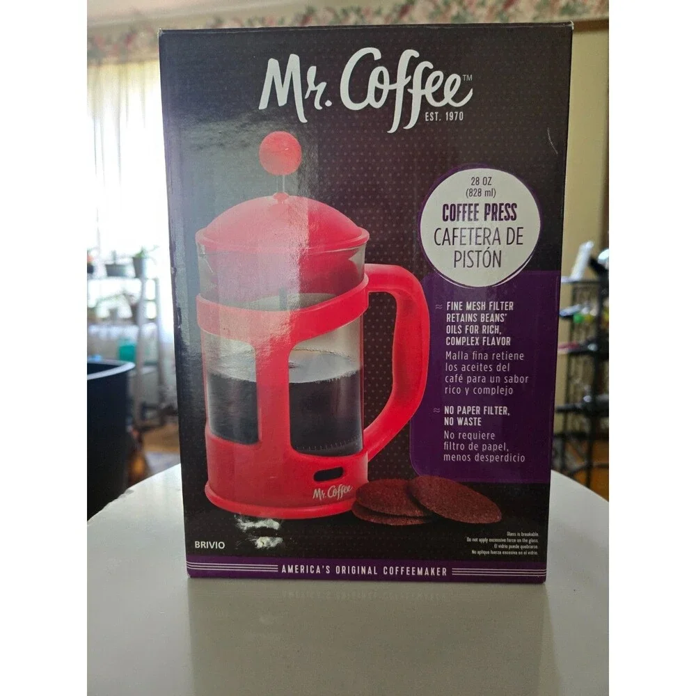 Mr. Coffee Brivio 28 oz Coffee Press French Press Red & Glass Red